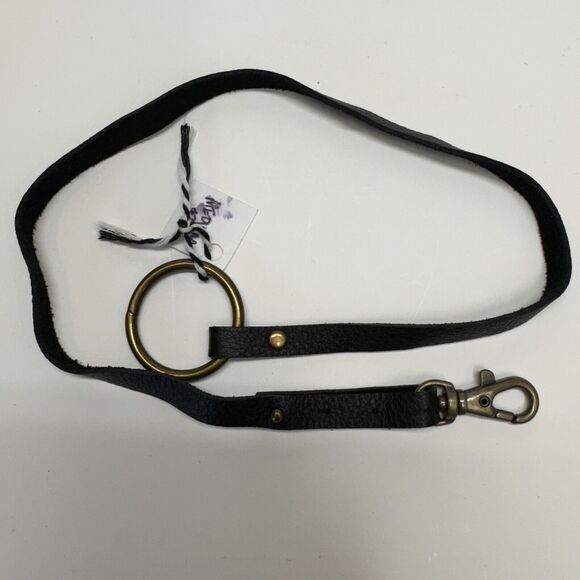 Leather Handmade Keychain Medium Length 17 inch Black NWT - Picture 1 of 11